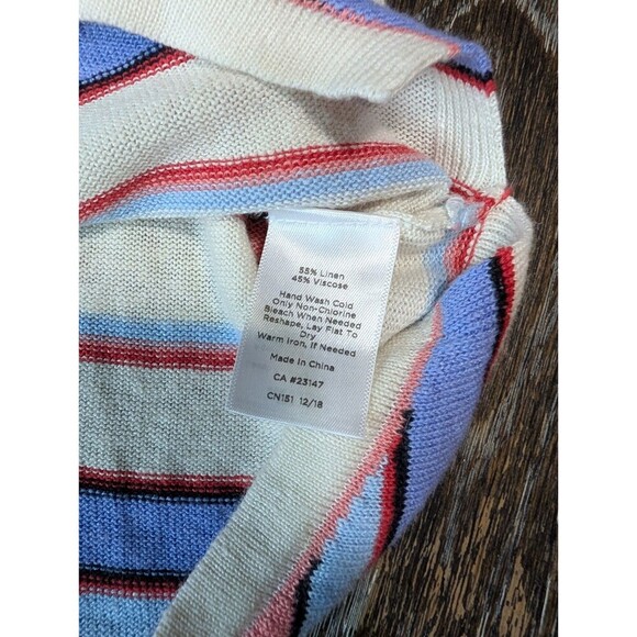Talbots Womans Linen Blend Split Neck Sweater Striped Ivory Sz Small Coastal 141 - Picture 6 of 9